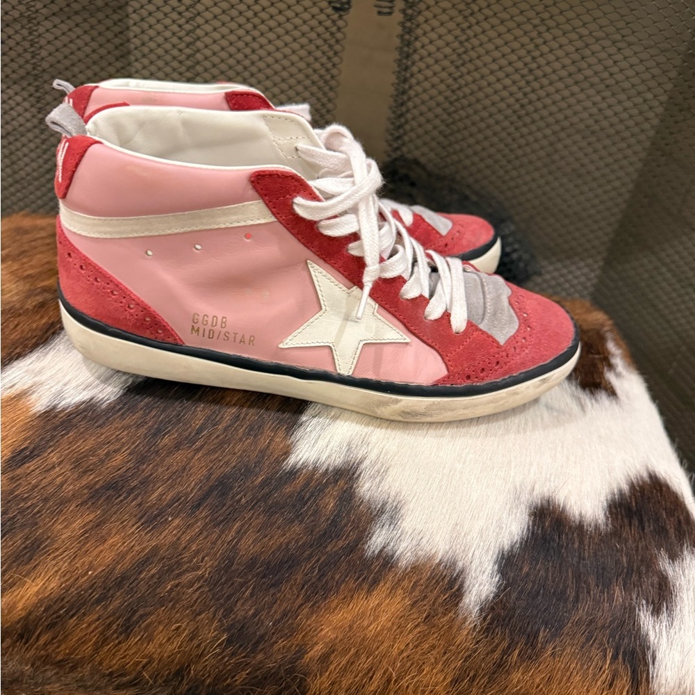 Golden Goose Pink and Red Midstar High-Top Sneakers